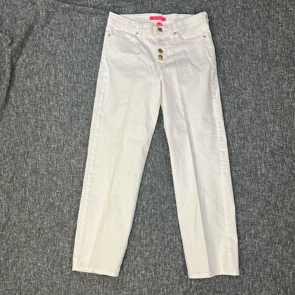 Lilly Pulitzer South Ocean High Rise Lemon Meringue Cropped Jeans Size 4 - Picture 2 of 7